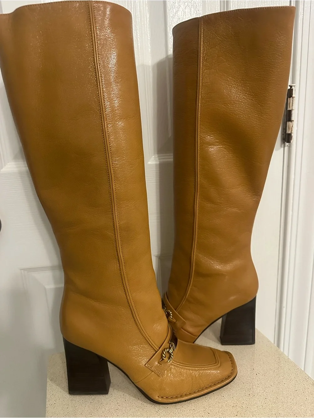 Tory Burch Leather Knee-High Block Heel Boots 8.5